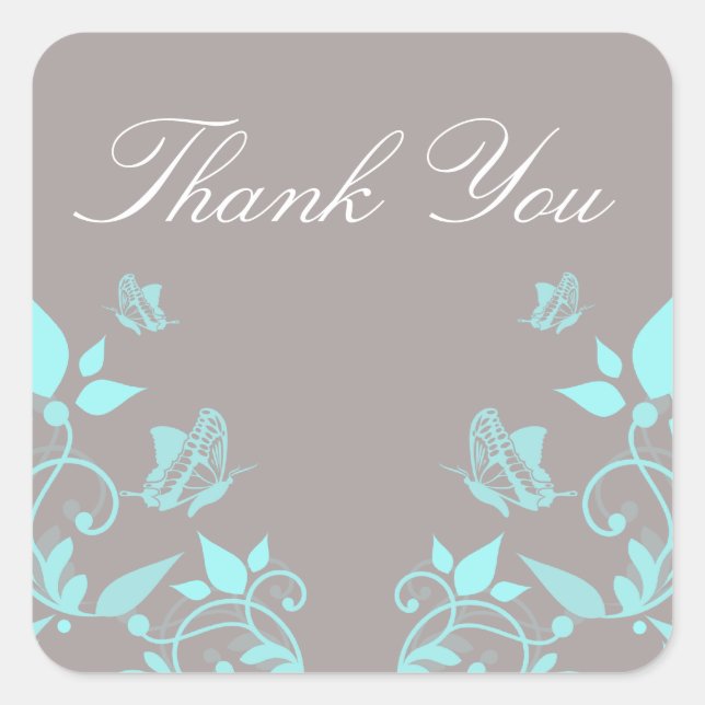 Aqua Butterfly Floral Gracias Pegatinas (Anverso)