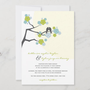Aqua Cherry Blossoms Amor Aves Invitación a la Bod