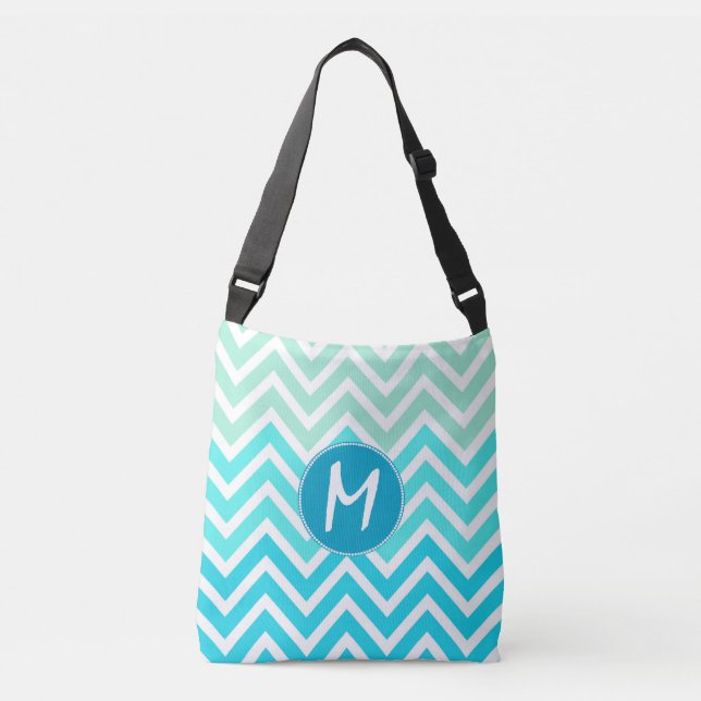 Aqua Chevron Bolsa Monogramada de cuerpo cruzado (Anverso)