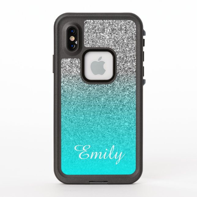 Aqua con brillo plateado Ombre Personalizado (Reverso)