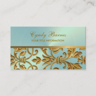 Aqua con tarjeta de visita Gold Damask