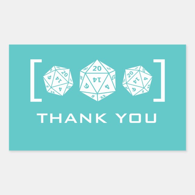 Aqua D20 Dice Gamer Gracias Pegatinas (Anverso)