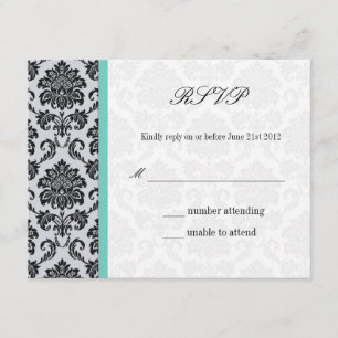 Aqua Damask Monograma Wedding RSVP