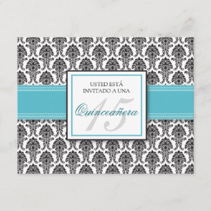 Aqua Damask Quinceañera Invitación