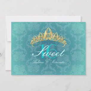 Aqua Damask Sweet 16/ tiara/turquesa invitaciones