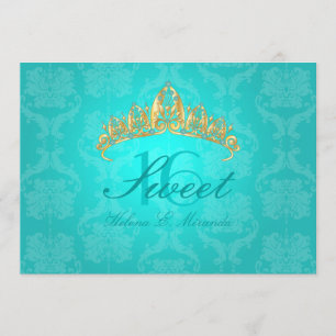 Aqua Damask Sweet 16/ tiara/turquesa invitaciones