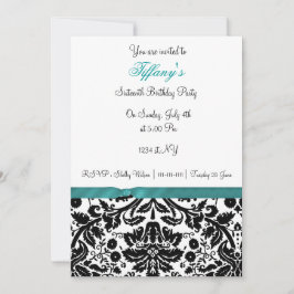 aqua damask Sweet Dieciséis invitaciones para fies