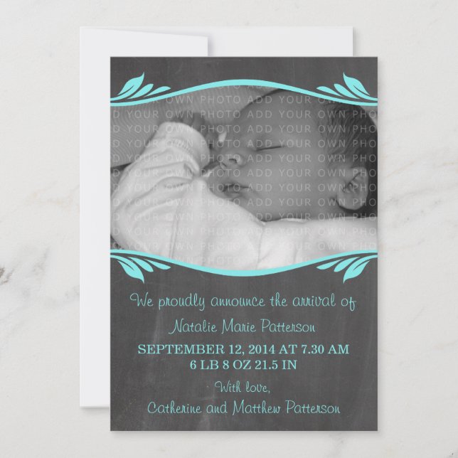 Aqua Elegant Chalkboard Baby Invitación (Anverso)
