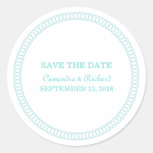 Aqua Encircled Round Save the Date Pegatinas