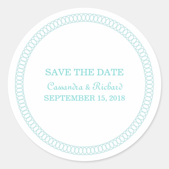 Aqua Encircled Round Save the Date Pegatinas (Anverso)
