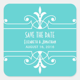 Aqua Fancy Ornamental Save the Date Pegatinas