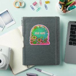 Aqua Floral Bonito Personalizado Pegatina de Inesp