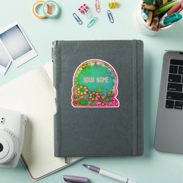Aqua Floral Bonito Personalizado Pegatina de Inesp (Subido por el creador)