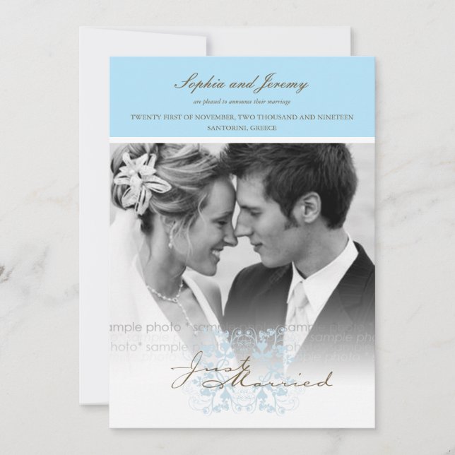 Aqua Floral Flourish Foto Boda Invitación (Anverso)