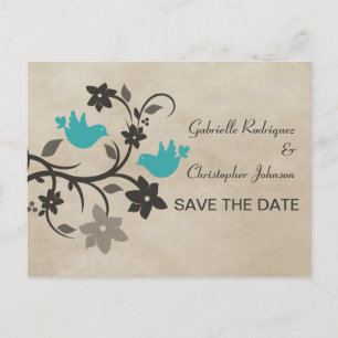Aqua Floral Lovebirds Salven la tarjeta postal de 