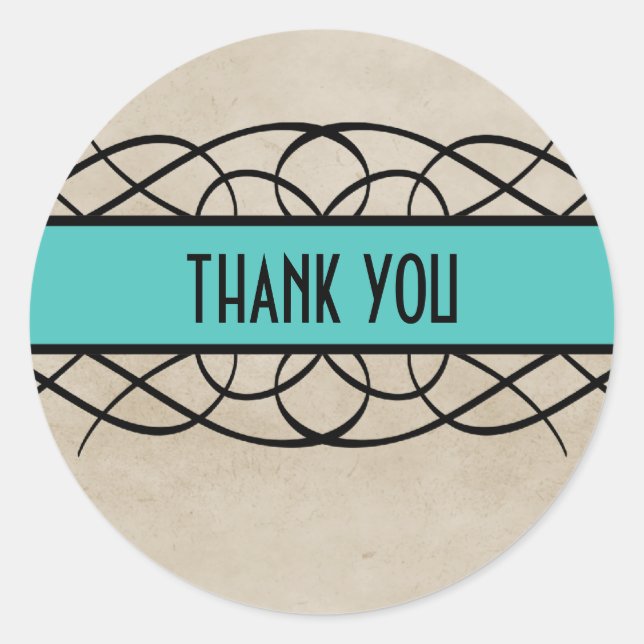 Aqua Flourish Border Gracias Pegatinas (Anverso)