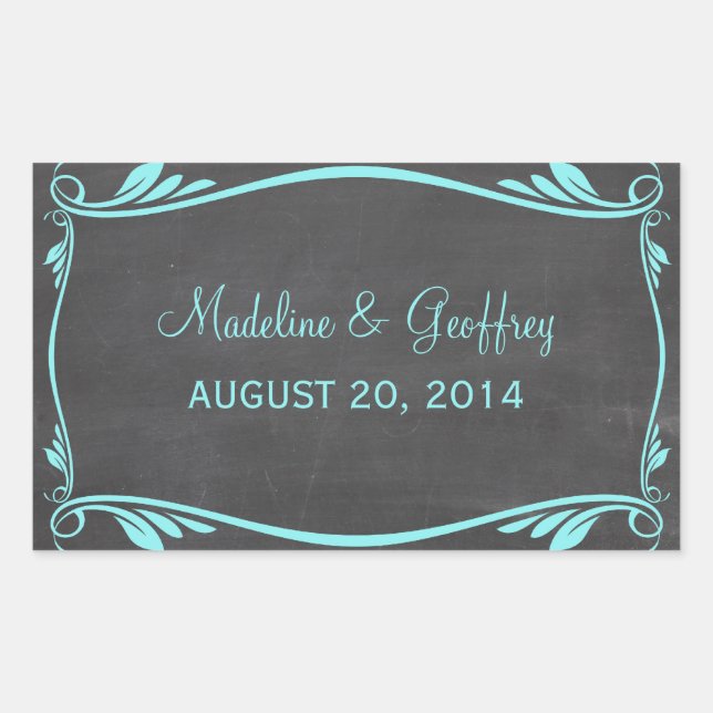 Aqua Flourish Chalkboard Bodas Pegatinas (Anverso)