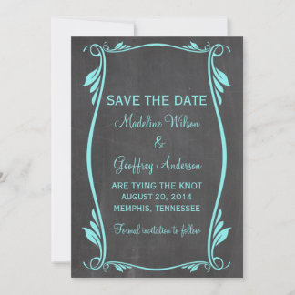 Aqua Flourish Chalkboard Guardar la invitación de 