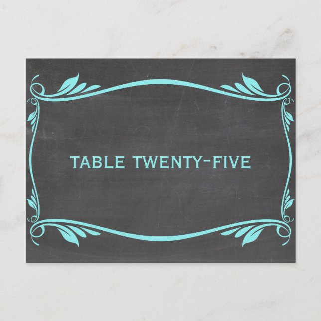 Aqua Flourish Chalkboard Número de tabla postal (Anverso)