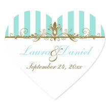 Aqua, franjas blancas, Boda Pegatina