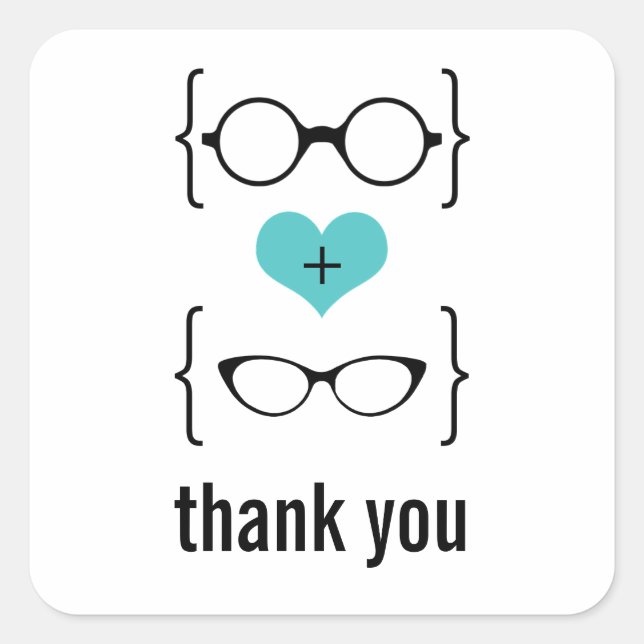 Aqua Geeky Glasses Gracias Pegatinas (Anverso)