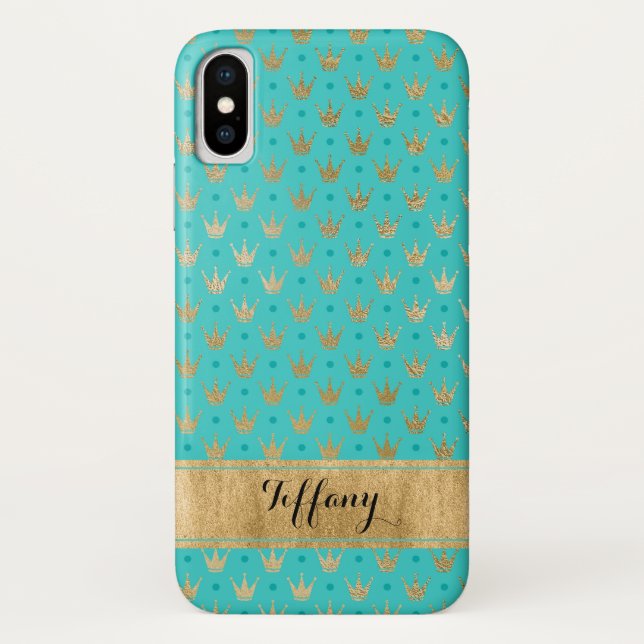 Aqua, Gold Crowns Funda-Mate iPhone X Funda 2 (Reverso)