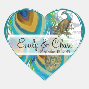 Aqua Gray 3 Peacock Feathers Boda Pegatina