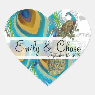 Aqua Gray 3 Peacock Feathers Boda Pegatina