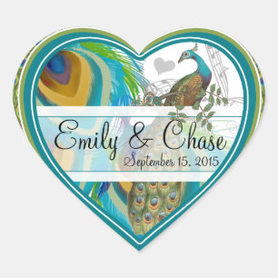 Aqua Gray 3 Peacock Feathers Boda Pegatina