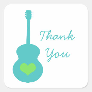 Aqua/Green Guitar Heart Gracias Pegatinas