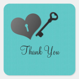 Aqua Heart Lock y Key Gracias Pegatinas