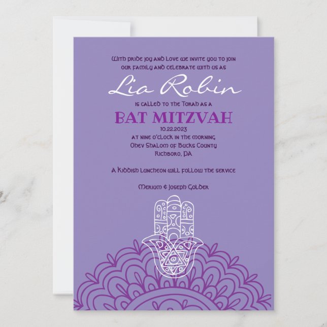 Aqua HEMSA mano de DIOS Bat Mitzvah Invitación (Anverso)