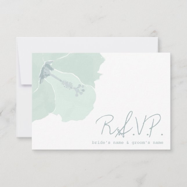 Aqua Hibiscus Flower Tropical Beach Wedding RSVP (Anverso)