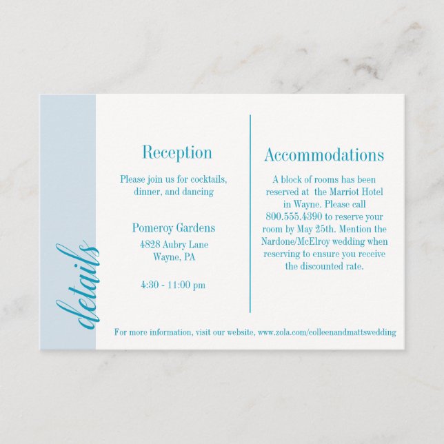 Aqua Invitación Insertar, Boda Caroline (Anverso)