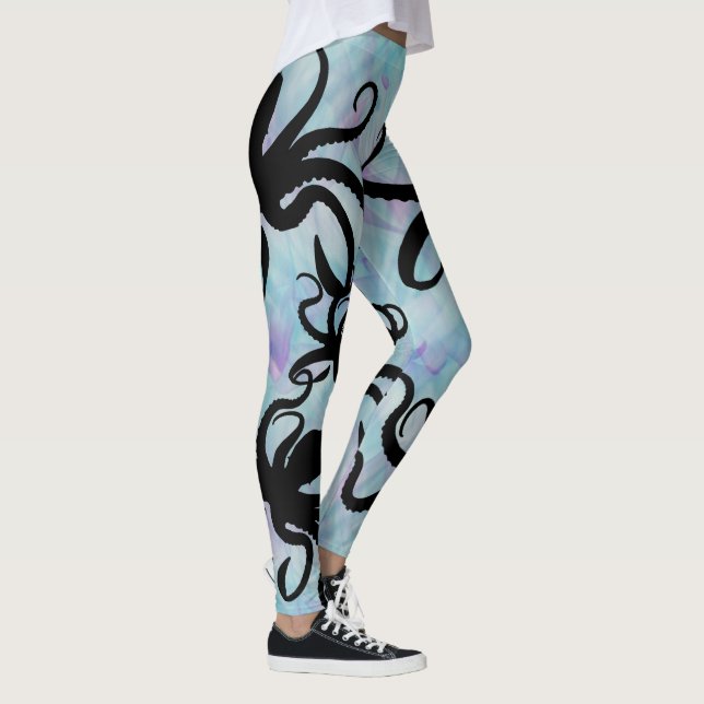 Aqua Lavender Octopus Silhouette Leggings (Derecha)