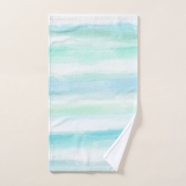 Aqua Mint Blue Ocean Beach Strips (Toalla de mano)