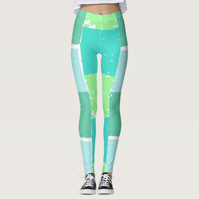 Aqua Mint Colors Trendy Colors Faux-Batik Leggings (Anverso)