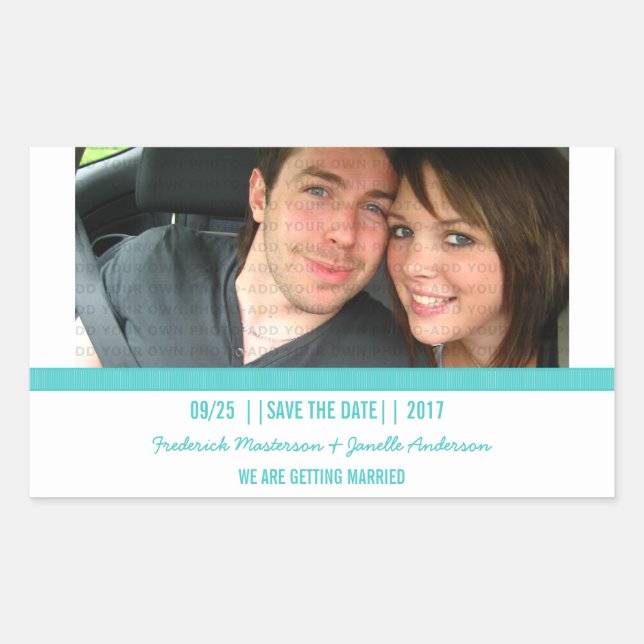 Aqua Modern Photo Save the Date Pegatinas (Anverso)