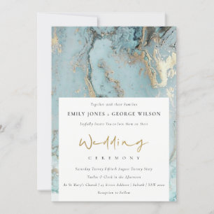 AQUA MODERNA INVITACIÓN DE BODA DE ORO AZUL AZUL