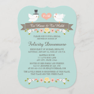 Aqua Monograma Amor Aves Bridal Ducha Invitación