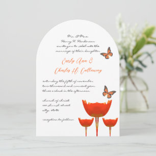 Aqua Naranja Poppies Mariposas Invitación a la bod