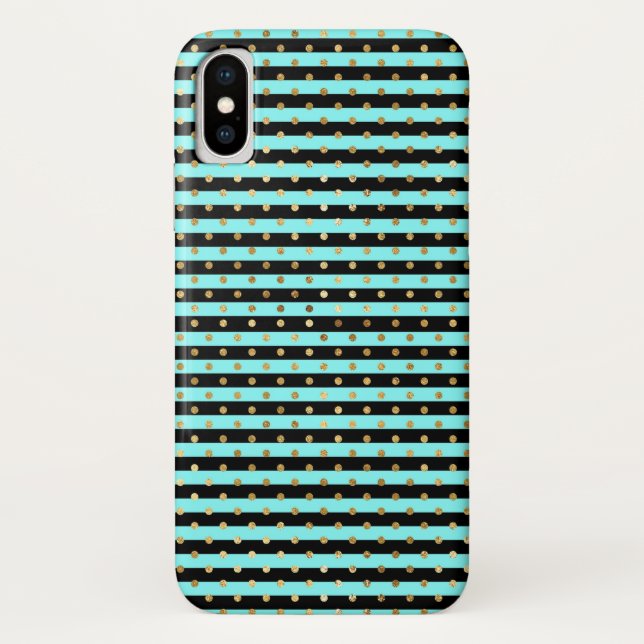 Aqua, negro, Funda de oro-Funda para iPhone X (Reverso)