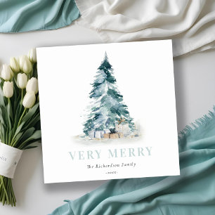 Aqua Nieve Acuarela Pino Árbol de Navidad Regalos