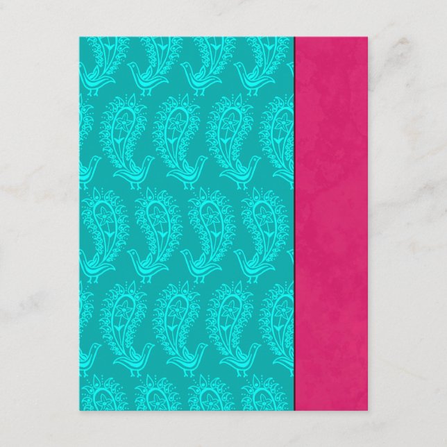 Aqua Paisley Peacocks Indian Wedding RSVP (Anverso)