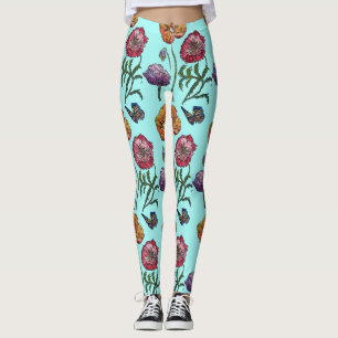 Aqua Pequeña Adormidera Floral Acuática Leggings