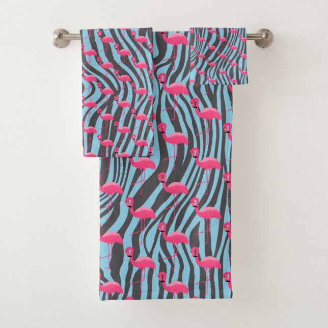 AQUA PINK FLAMINGO ZEBRA IMPRESIÓN BAÑO CONJUNTO D (In situ)