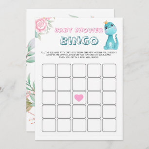 Aqua Princess Dinosaurs Peony Baby Shower Bingo