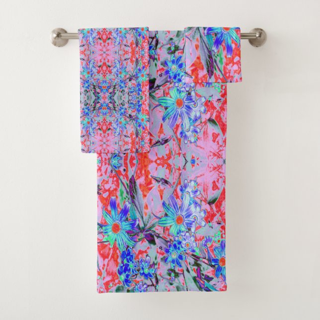 Aqua psicodélico retro y flores Naranjas (In situ)