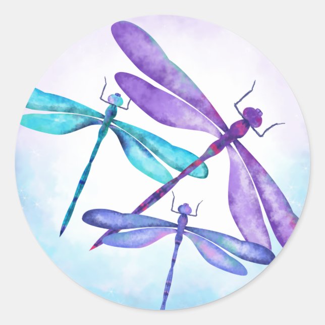 Aqua, Purple, Blue Dragonflies Pegatina del partid (Anverso)