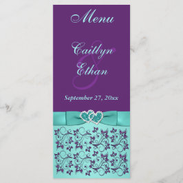 Aqua, Purple Floral, Hearts Menu Card